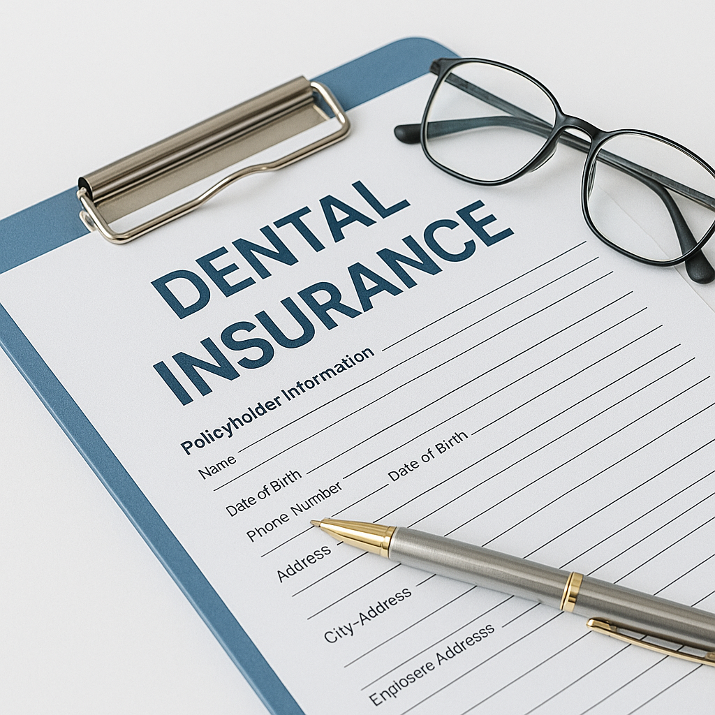 Dental insurance form with glasses and pen